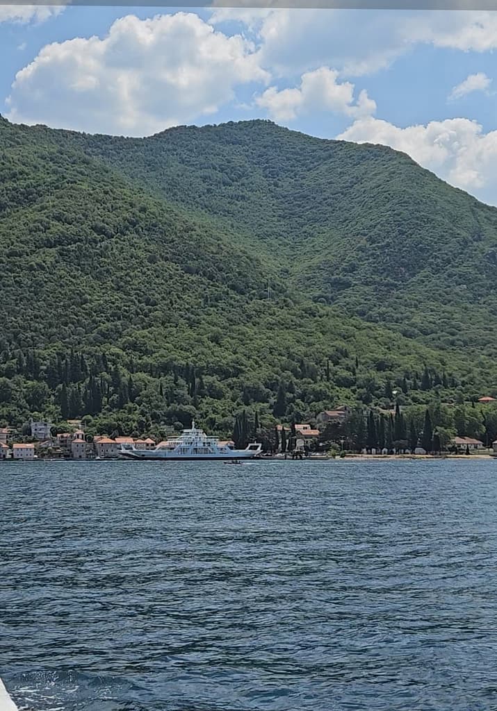 Part of Bay of Kotor showing a docked ferry boat