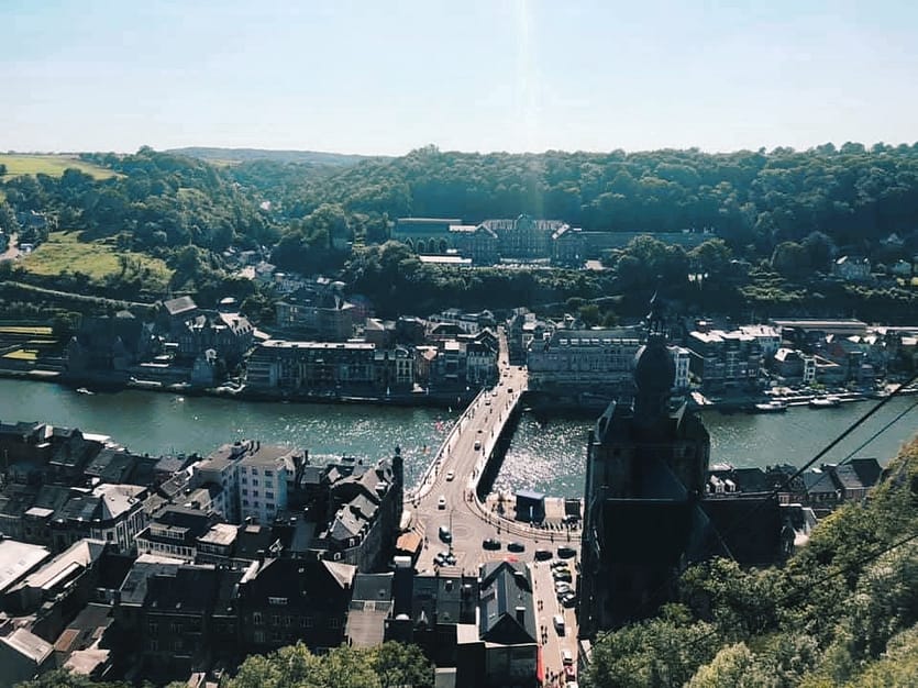 Dinant Belgium view from above Meuse river and bridge